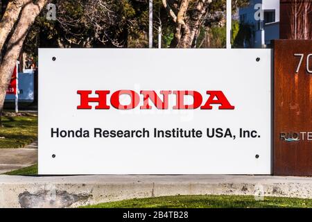 Feb 27, 2020 San Jose / Ca / USA - Close up of Honda Research Institute USA, Inc sign displayed at their headquarters in Silicon Valley;