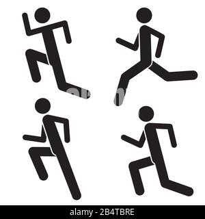 Set of Running Man Icons. Healthy Lifestyle. Male Sprinter. Jogging Athlete. Marathon for People. Walking Sportsman Logo Stock Vector