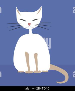 funny drawn white fat sphynx cat on a blue background Stock Vector