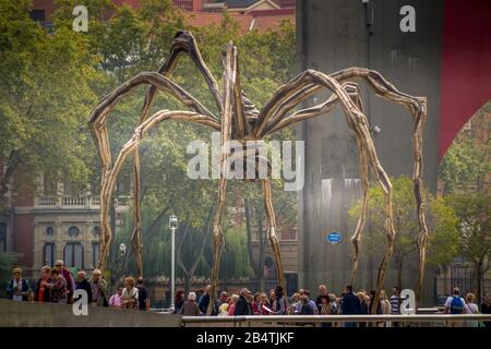 Bilbao, Spain - October 8, 2012: View of Louise Bourgeois giant 11 meter high spider at the back of the Guggenheim museum in Bilbao Stock Photo