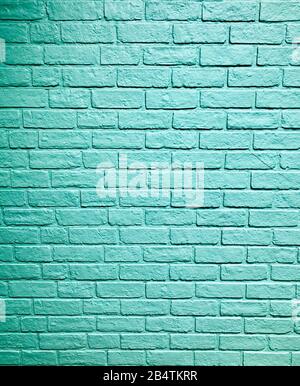 Blue aqua stone brick block pattern wall spray painted texture concrete background in retro style with copy space Stock Photo