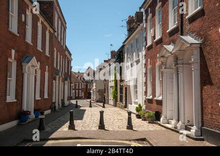 Market Street merging into Church Street in the old town part of Poole, Dorset, England. Stock Photo