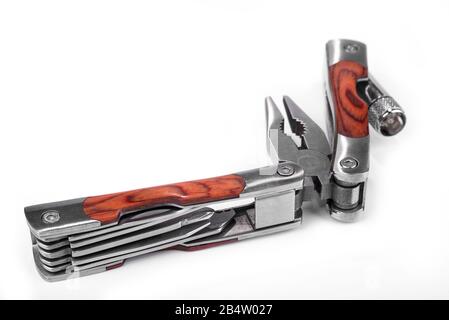 Multifunction Folding Pocket Knife for outdoor on a white Stock Photo