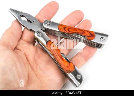 Multifunction Folding Pocket Knife for outdoor on a white Stock Photo