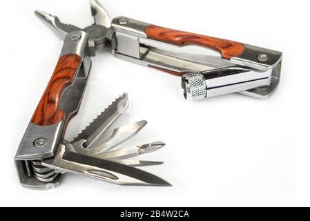 Multifunction Folding Pocket Knife for outdoor on a white Stock Photo