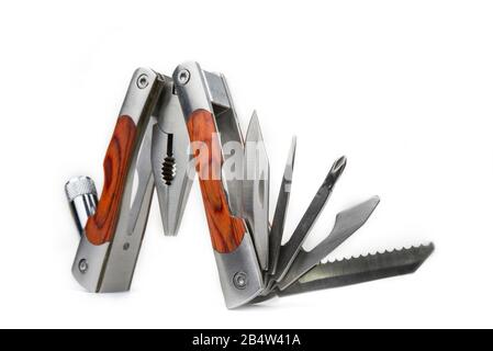 Multifunction Folding Pocket Knife for outdoor on a white Stock Photo