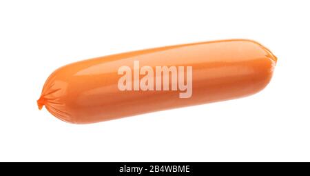 One boiled sausage isolated on white background Stock Photo
