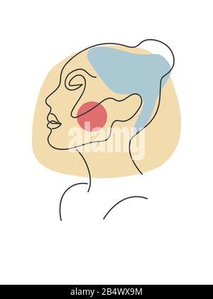 Line art, poster withe profie of woman, color abstract vector beauty print on whit background Stock Vector