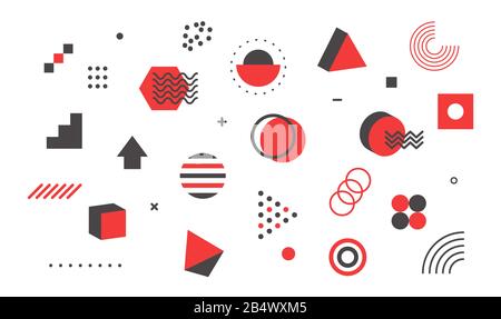 Set of memphis geometic shapes on white background, minimal elements in 80s style, vector Stock Vector
