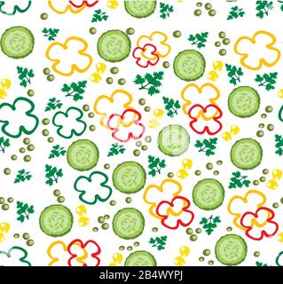 Ripe and juicy slices of vegetables - vector pattern Stock Vector