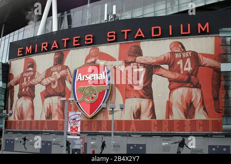 London, UK. 07th Mar, 2020. View of the outside of the ground during the Premier League match between Arsenal and West Ham United at Emirates Stadium on March 7th 2020 in London, England. (Photo by Mick Kearns/phcimages.com) Credit: PHC Images/Alamy Live News Stock Photo