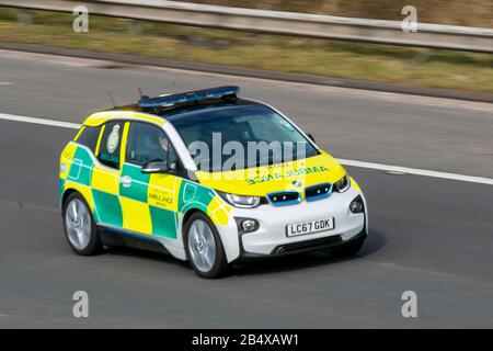 BMW I3 Range Extender; Electric Hybrid ambulance on the M6 in Chorley, UK Stock Photo