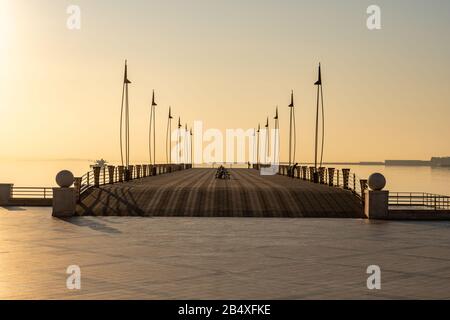 Pier on the Caspian Sea in baku at sunrise Stock Photo