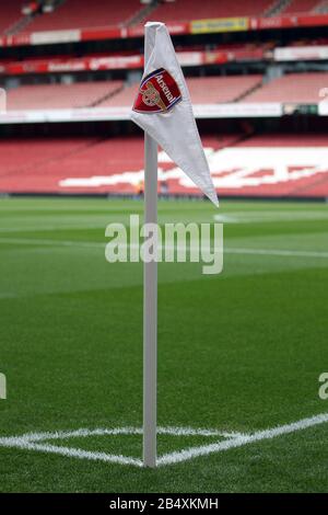 London, UK. 07th Mar, 2020. A corner flag before the Premier League match between Arsenal and West Ham United at Emirates Stadium on March 7th 2020 in London, England. (Photo by Mick Kearns/phcimages.com) Credit: PHC Images/Alamy Live News Stock Photo