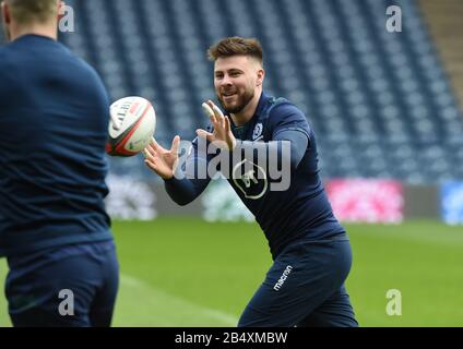 BT Murrayfield Stadium.Edinburgh.Scotland, UK. 7th Mar, 2020. Scots Rugby Captains Run for Guinness Six Nations Test Scotland vs France Scotland. Scotland Ali Price . Credit: eric mccowat/Alamy Live News Stock Photo