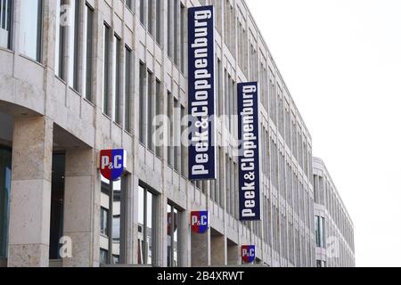 Hannover, Germany - March 2, 2020: Peek & Cloppenburg and P&C logo signs at facade of german retail clothing chain store branch Stock Photo