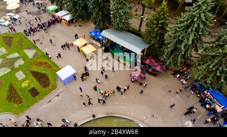 Vinnytsia Ukraine - October 07, 2017: Vinnytsia Food Weekend in central park. Aerial view. Stock Photo