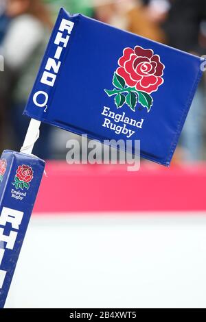 London, UK. 07th March, 2020.  Cornor Flag during Guinness Six Nations between England Women and Wales Women at Twickenham Stoop Stadium, London, England on 07 March 2020 Credit: Action Foto Sport/Alamy Live News Stock Photo
