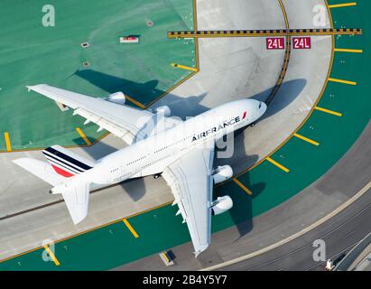 Aerial view of Air France Airbus A380-800 registered as F-HPJA