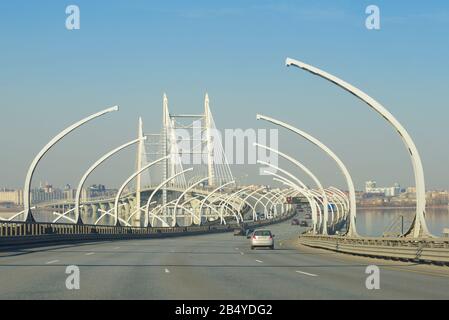 ST. PETERSBURG, RUSSIA - APRIL 05, 2019: April day at the Western High Speed Diameter Stock Photo