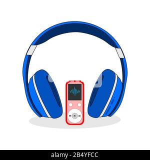 Headphones blue, music player, stereo sound , isolated white Vector Stock Vector