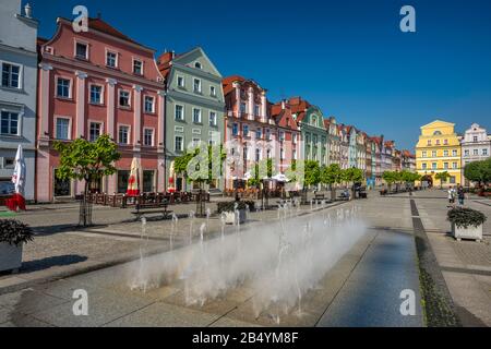 Fountain at Rynek (Market Square) in Boleslawiec, Lower Silesia, Poland Stock Photo