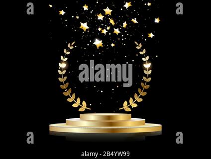 Stage podium with falling gold stars, the scene with the award ceremony ...