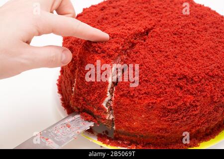 bright red cake called red velvet isolated on a white background Stock Photo