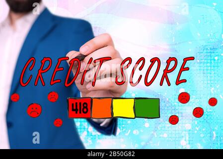 Handwriting text Credit Score. Conceptual photo Report credit score for banking application to asses risk based on the behaviours of the user or clien Stock Photo