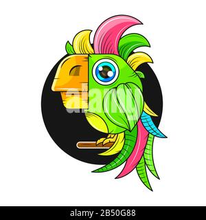Cartoon Parrot Illustration Suitable For Greeting Card, Poster Or T-shirt Printing. Stock Vector