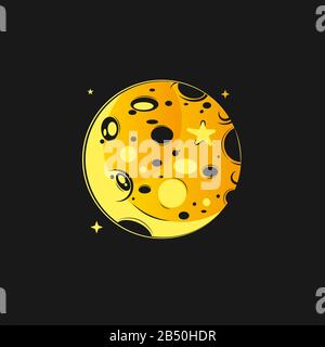 Moon In Flat Dasign Style. Night Space Astronomy And Nature Moon Icon. Vector On Dark Background. Cartoon Planet Moon Icon. Stock Vector