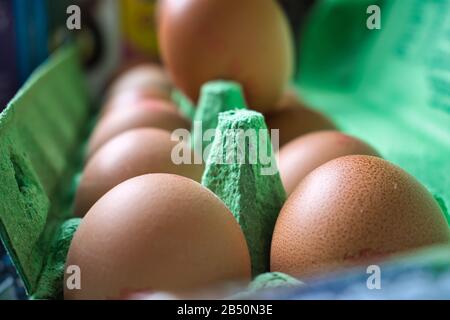 Eggs in an egg box, close up Stock Photo