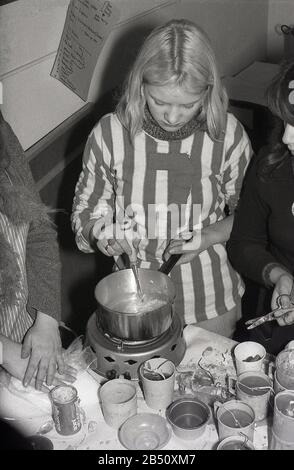 1970s, historical, young women making candles, using a DIY candle making  kit, with a pouring pot and wax melter electric hot plate, England, UK  Stock Photo - Alamy