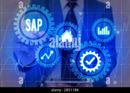 Word writing text SAP. Business photo showcasing SAP Business process automation software. ERP enterprise resources planning system concept on virtual Stock Photo