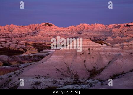 SD00327-00...SOUTH DAKOTA - Unbelievable colors and an unbelievable landscape viewed at dawn from Yellow Mounds Overlook in Badlands National Park. Stock Photo