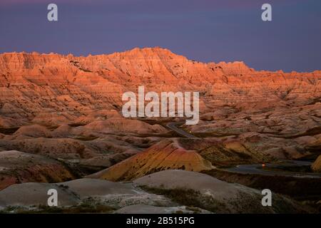 SD00328-00...SOUTH DAKOTA - Unbelievable colors and an unbelievable landscape viewed at dawn from Yellow Mounds Overlook in Badlands National Park. Stock Photo