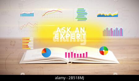 Open book with ASK AN EXPERT inscription, new business concept Stock Photo