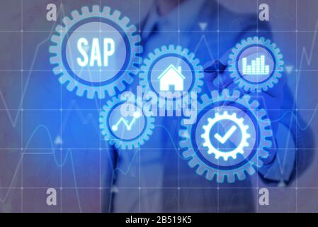 Word writing text SAP. Business photo showcasing SAP Business process automation software. ERP enterprise resources planning system concept on virtual Stock Photo