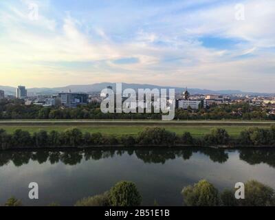 Zagreb city from the Sava river banks Stock Photo