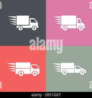 Flat vector illustration of delivery trucks. Four trucks, fully editable icons. Stock Vector