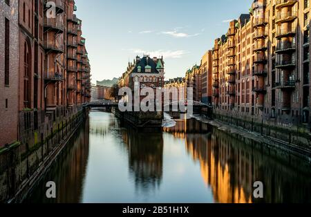 image of red hamburg warehouse district buildings, hamburg, germany Stock Photo