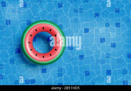 Summer banner or poster advertising . Swimming pool with inflatable rubber ring on water. Shopping promotion template for summer season. Stock Vector