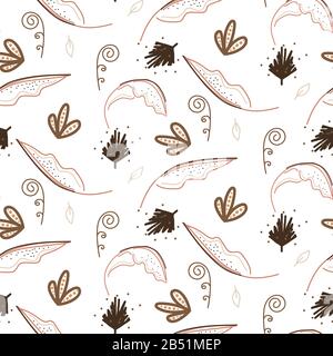 Floral seamless pattern with plants and branches. Vector brown on white background. Stock Vector