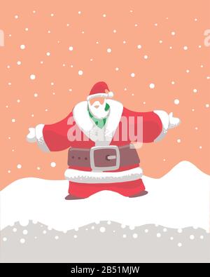 Hand drawn vector illustration or drawing of Santa Claus in the snow Stock Vector
