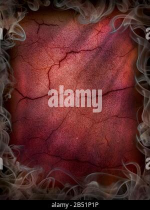Hell and smoke background for Halloween red cracked wall Stock Photo