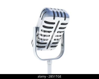 Vintage silver microphone isolated on white background. 3D rendering Stock Photo