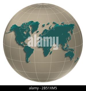 World map earth globus geographic globe coordinates white background light petroleum colour raster Stock Photo