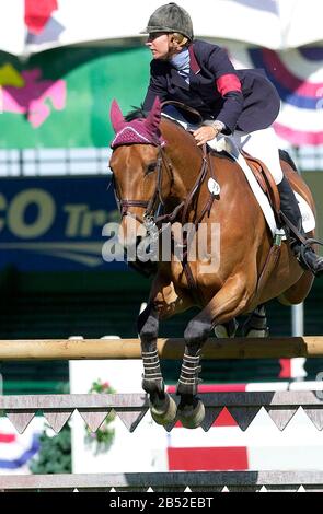 The North American, Spruce Meadows, June 2001, Akita Drilling Cup, Laura Kraut (USA) riding Allegiance Stock Photo