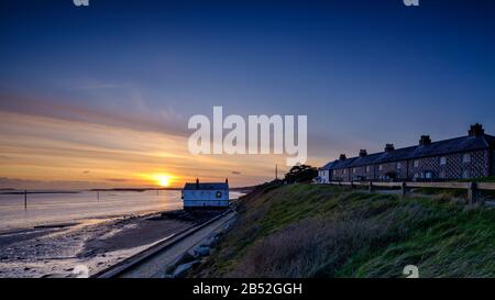 Lepe, UK - February 26, 2020:  Sunset at West Lepe on the shores of the Solent and in the New Forest National Park, UK Stock Photo