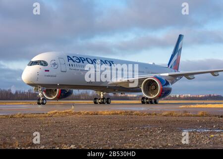 Airbus A350-900 Aeroflot airlines, airportPulkovo International Airport, Russia Saint-Petersburg, 06 march 2020 Stock Photo